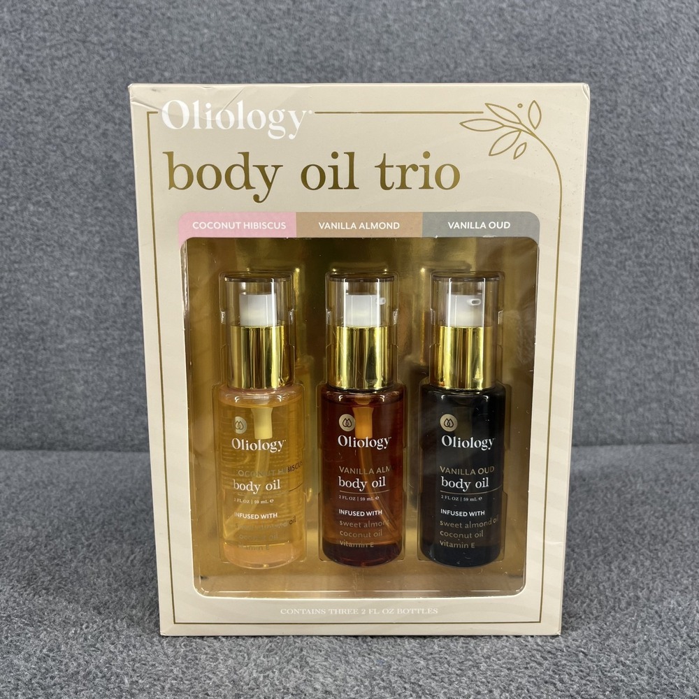 Oliology Body Oil Trio Coconut Hibiscus  Vanilla Almond‎ Vanilla Oud 2 oz ea New